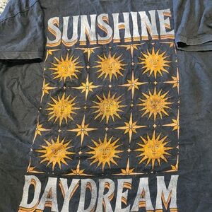 Hollister Black T-Shirt with Orange and White Graphics